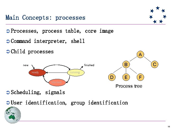 Main Concepts: processes Ü Processes, process table, core image Ü Command interpreter, shell Ü