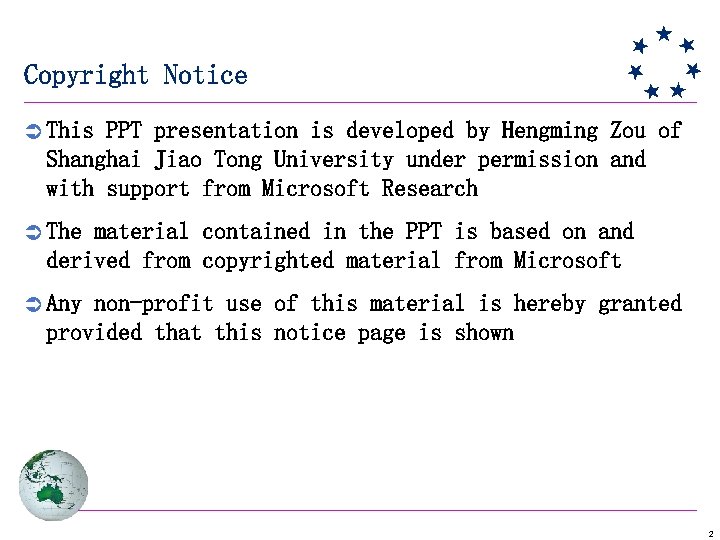 Copyright Notice Ü This PPT presentation is developed by Hengming Zou of Shanghai Jiao