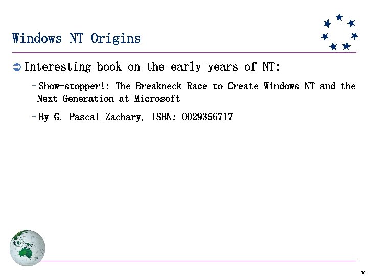 Windows NT Origins Ü Interesting book on the early years of NT: –Show-stopper!: The