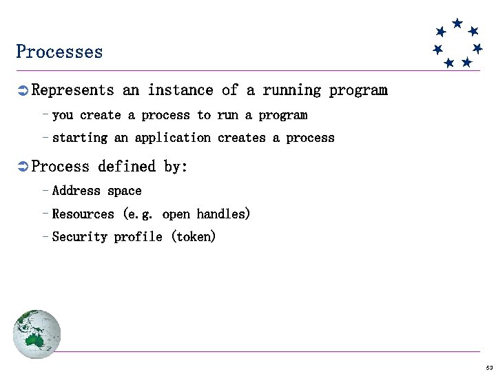 Processes Ü Represents an instance of a running program –you create a process to