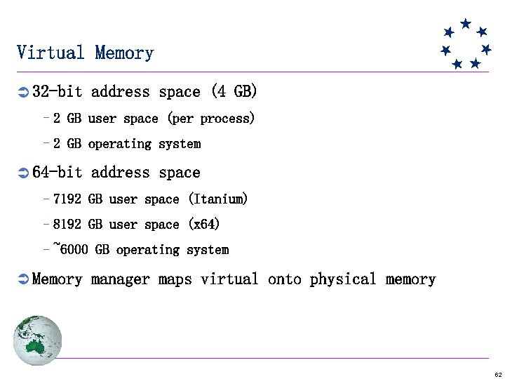 Virtual Memory Ü 32 -bit address space (4 GB) – 2 GB user space