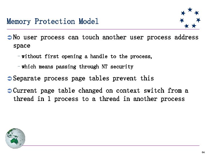 Memory Protection Model Ü No user process can touch another user process address space