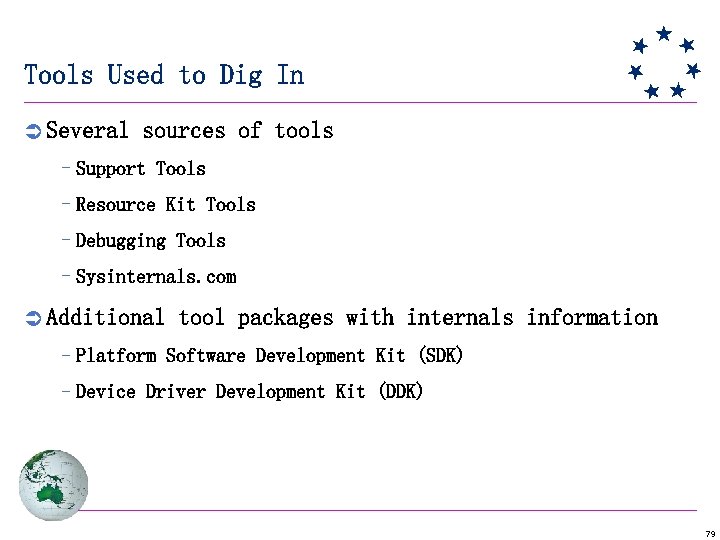 Tools Used to Dig In Ü Several sources of tools –Support Tools –Resource Kit