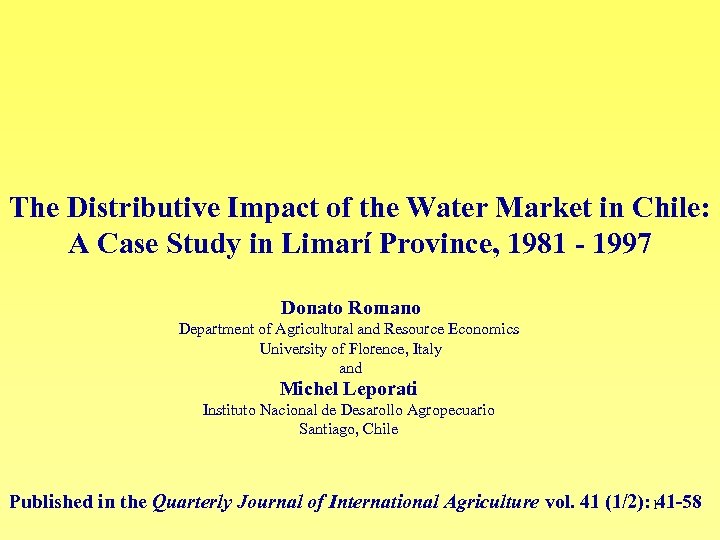 The Distributive Impact of the Water Market in Chile: A Case Study in Limarí