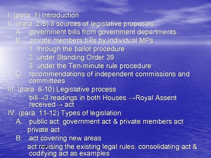 Ⅰ. (para. 1) Introduction Ⅱ. (para. 2 -5) 3 sources of legislative proposals A.