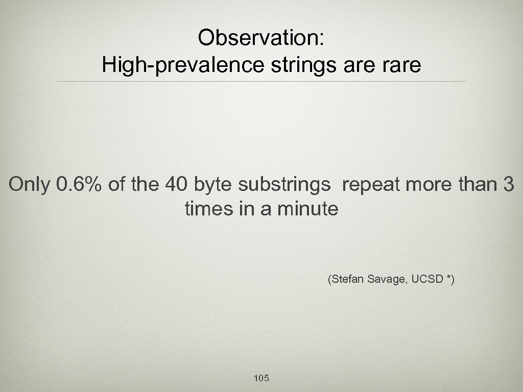 Observation: High-prevalence strings are rare Only 0. 6% of the 40 byte substrings repeat