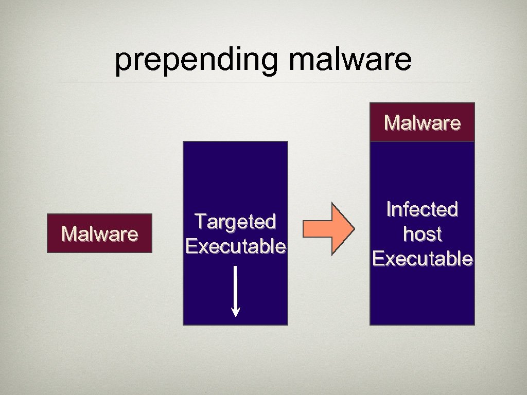 prepending malware Malware Targeted Executable Infected host Executable 