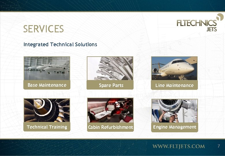 SERVICES Integrated Technical Solutions Base Maintenance Spare Parts Line Maintenance Technical Training Cabin Refurbishment