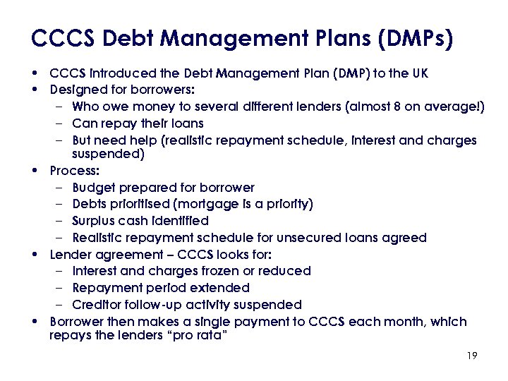 CCCS Debt Management Plans (DMPs) • CCCS introduced the Debt Management Plan (DMP) to