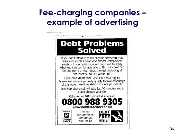 Fee-charging companies – example of advertising 36 