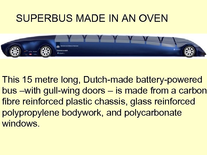 SUPERBUS MADE IN AN OVEN This 15 metre long, Dutch-made battery-powered bus –with gull-wing