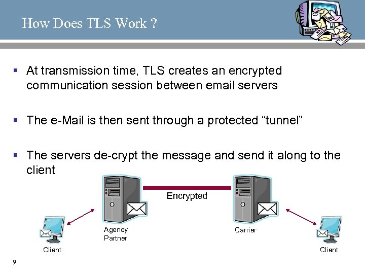 How Does TLS Work ? § At transmission time, TLS creates an encrypted communication