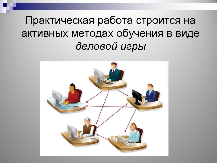 Практическая работа строится на активных методах обучения в виде деловой игры 