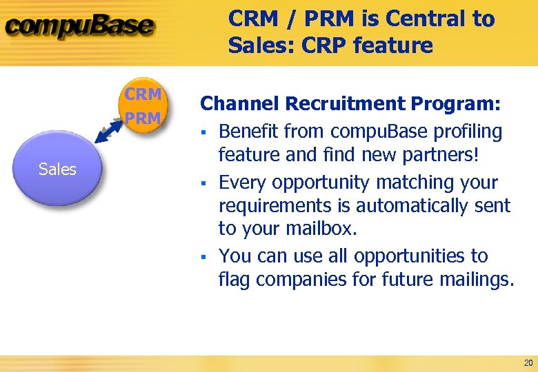 CRM / PRM is Central to Sales: CRP feature CRM PRM Sales Channel Recruitment