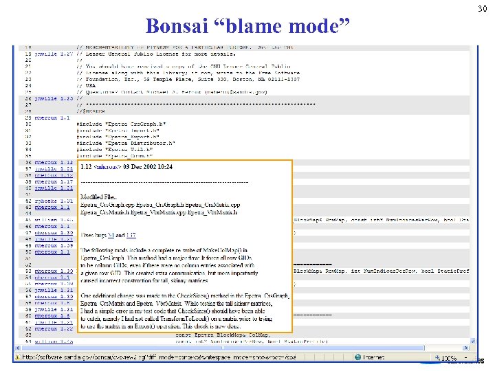 Bonsai “blame mode” 30 
