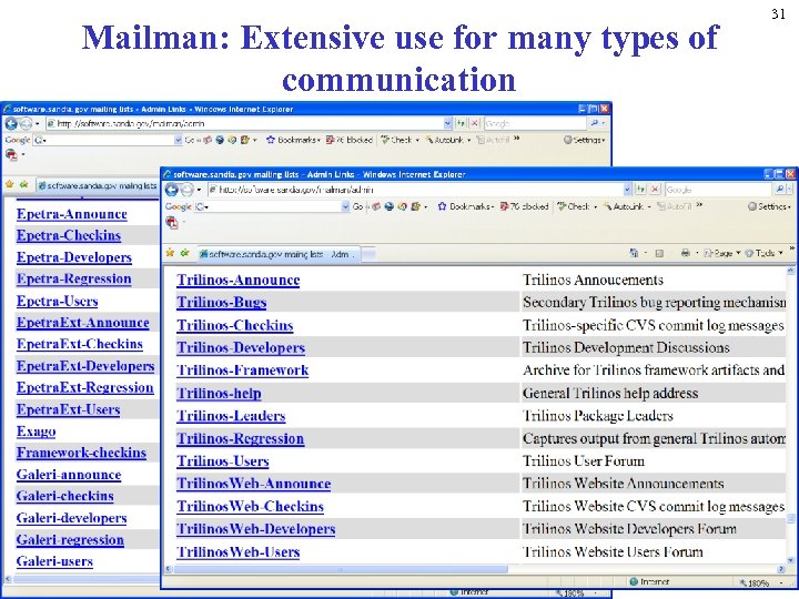 Mailman: Extensive use for many types of communication 31 