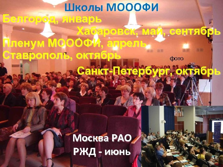 Школы МОООФИ Белгород, январь Хабаровск, май, сентябрь Пленум МОООФИ, апрель Ставрополь, октябрь фото Санкт-Петербург,