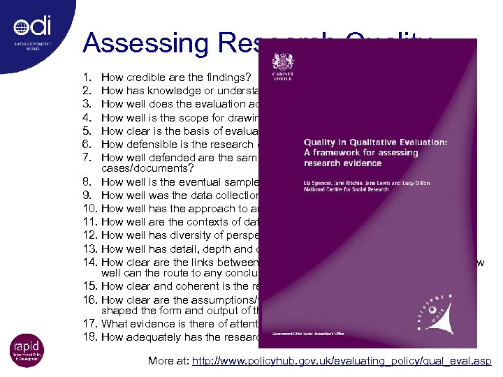 Assessing Research Quality 1. 2. 3. 4. 5. 6. 7. How credible are the