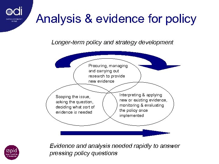 Analysis & evidence for policy Longer-term policy and strategy development Procuring, managing and carrying