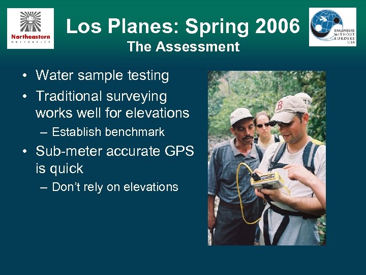 Los Planes: Spring 2006 The Assessment • Water sample testing • Traditional surveying works