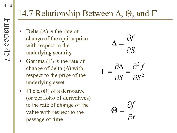 14 -18 Finance 457 14. 7 Relationship Between D, Q, and G • Delta