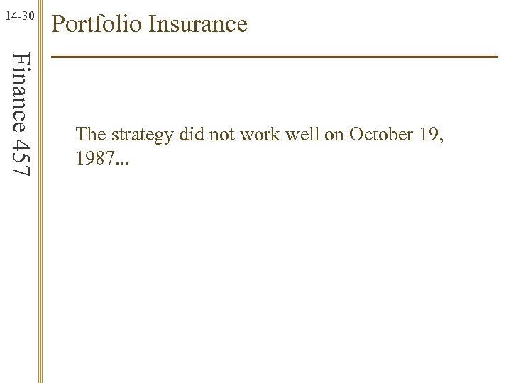 14 -30 Portfolio Insurance Finance 457 The strategy did not work well on October