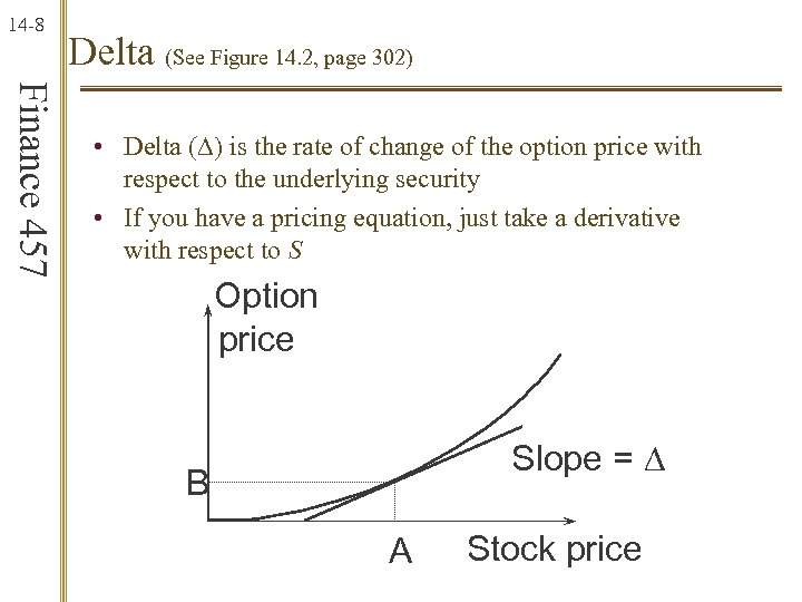 14 -8 Delta (See Figure 14. 2, page 302) Finance 457 • Delta (D)