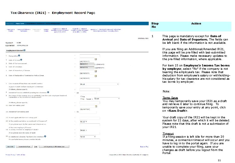 Step No 1 Action This page is mandatory except for Date of Arrival and