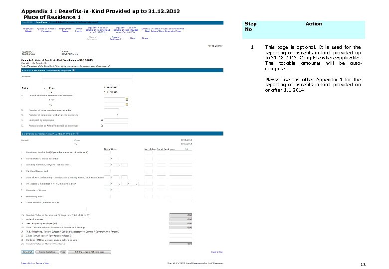 Appendix 1 : Benefits-in-Kind Provided up to 31. 12. 2013 Place of Residence 1