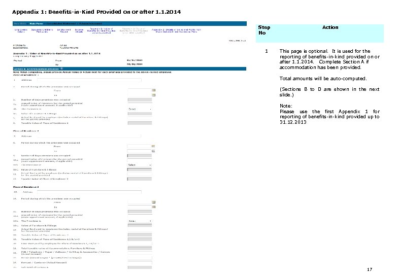 Appendix 1: Benefits-in-Kind Provided on or after 1. 1. 2014 Step No 1 Action