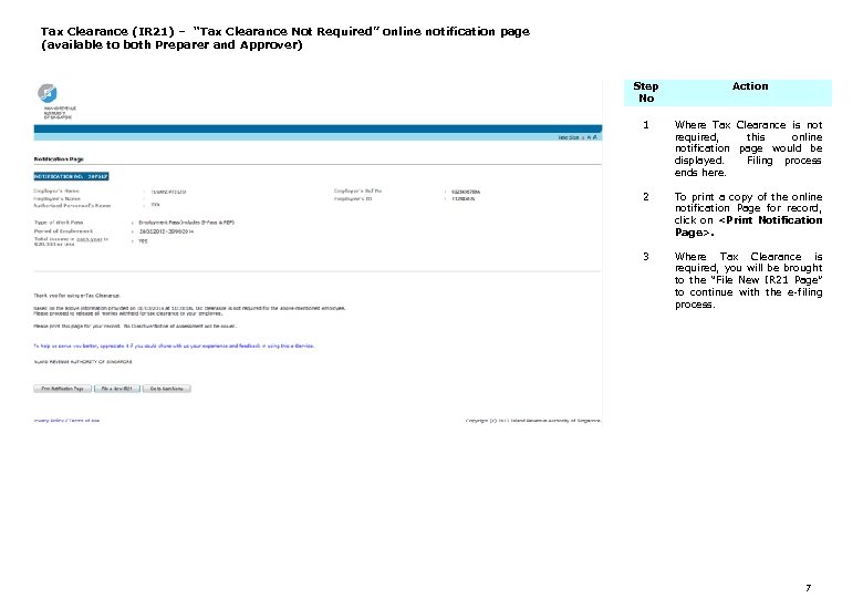 Tax Clearance (IR 21) – “Tax Clearance Not Required” online notification page (available to