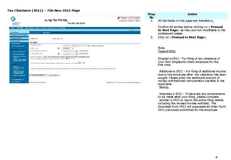 Tax Clearance (IR 21) – File New IR 21 Page Step No 1 2