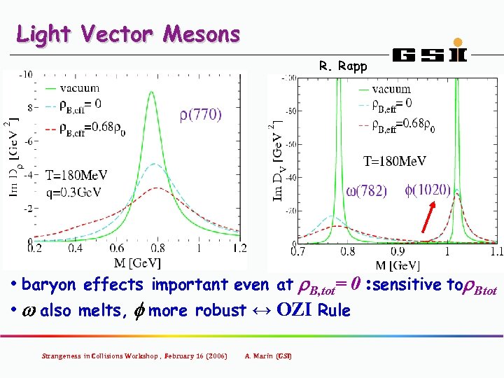 Light Vector Mesons R. Rapp • baryon effects important even at r. B, tot=