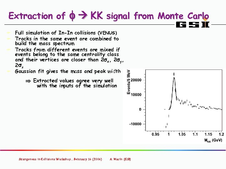 Extraction of f KK signal from Monte Carlo Full simulation of In-In collisions (VENUS)