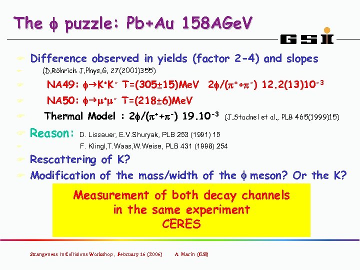 The f puzzle: Pb+Au 158 AGe. V F F Difference observed in yields (factor