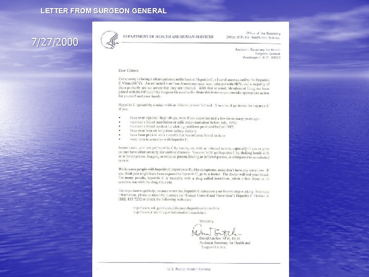 LETTER FROM SURGEON GENERAL 7/27/2000 