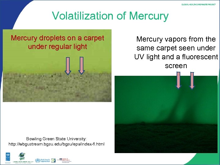 Volatilization of Mercury droplets on a carpet under regular light Bowling Green State University: