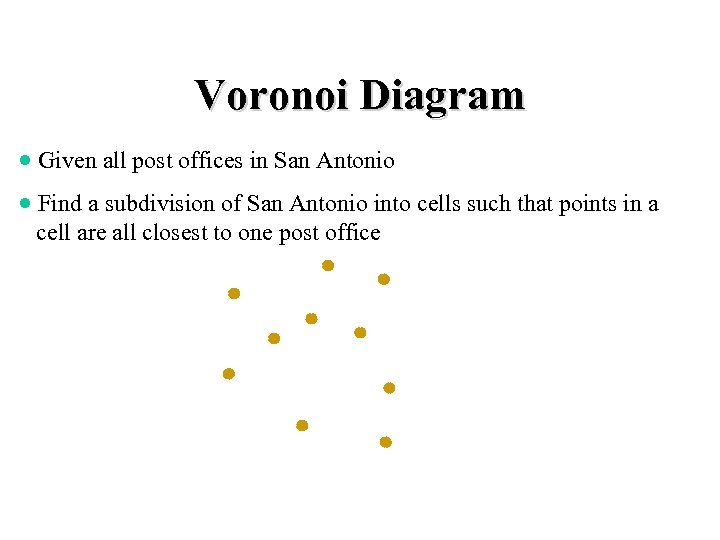 Voronoi Diagram · Given all post offices in San Antonio · Find a subdivision
