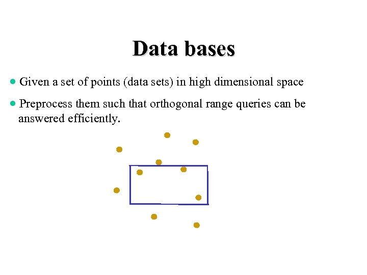 Data bases · Given a set of points (data sets) in high dimensional space