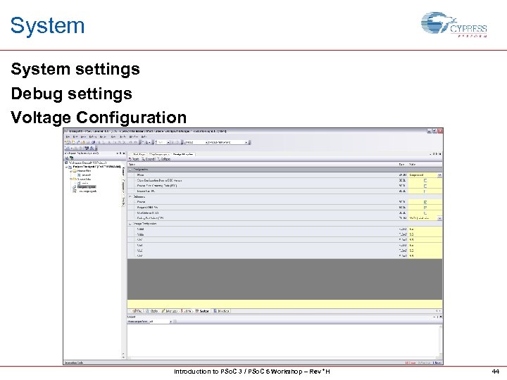 System settings Debug settings Voltage Configuration Introduction to PSo. C 3 / PSo. C