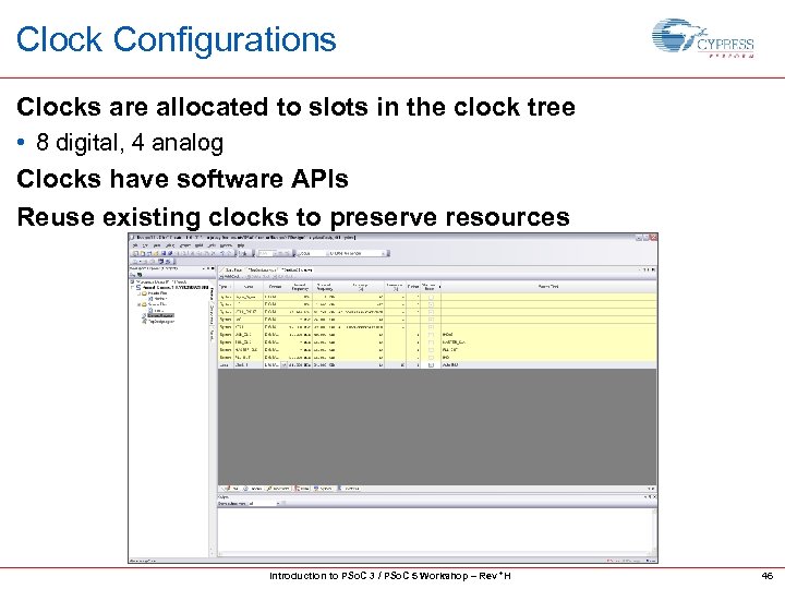 Clock Configurations Clocks are allocated to slots in the clock tree • 8 digital,