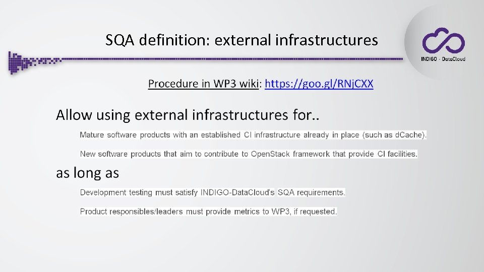 SQA definition: external infrastructures 