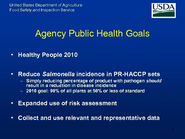 United States Department of Agriculture Food Safety and Inspection Service Agency Public Health Goals