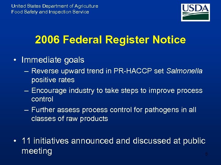 United States Department of Agriculture Food Safety and Inspection Service 2006 Federal Register Notice