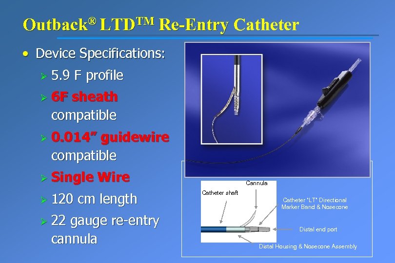 Outback® LTDTM Re-Entry Catheter • Device Specifications: Ø 5. 9 F profile Ø 6