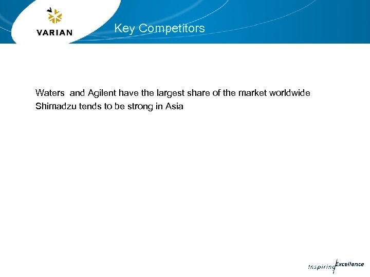 Key Competitors Waters and Agilent have the largest share of the market worldwide Shimadzu