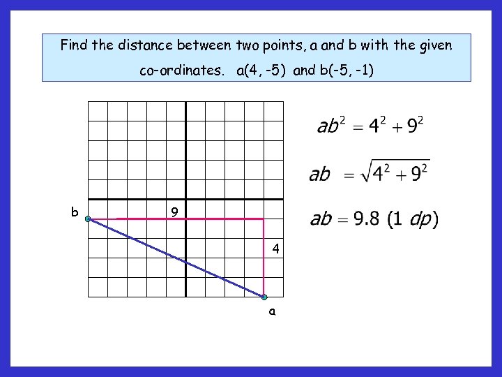 Find the distance between two points, a and b with the given co-ordinates. a(4,