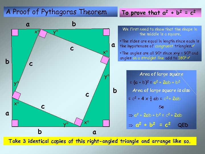 A Proof of Pythagoras Theorem a xo b yo We first need to show