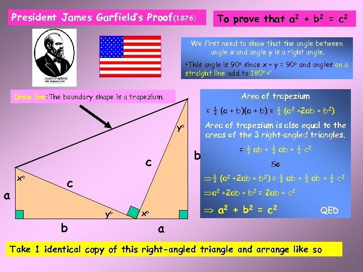 President James Garfield’s Proof(1876) To prove that a 2 + b 2 = c