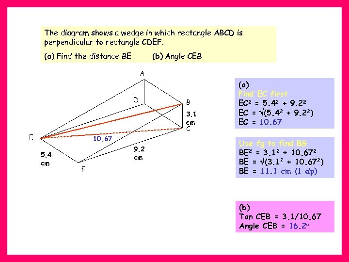 The diagram shows a wedge in which rectangle ABCD is perpendicular to rectangle CDEF.